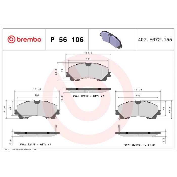 BREMBO Bremsklötze VA P 56 106 BREMBO Bremsklötze VA P 56 106