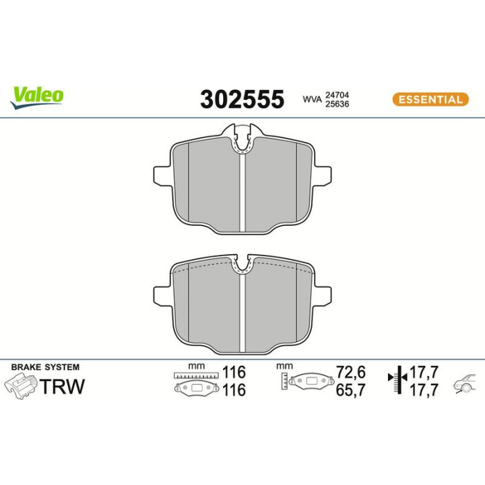 Valeo Bremsbelagsatz 302555 Valeo Bremsbelagsatz 302555