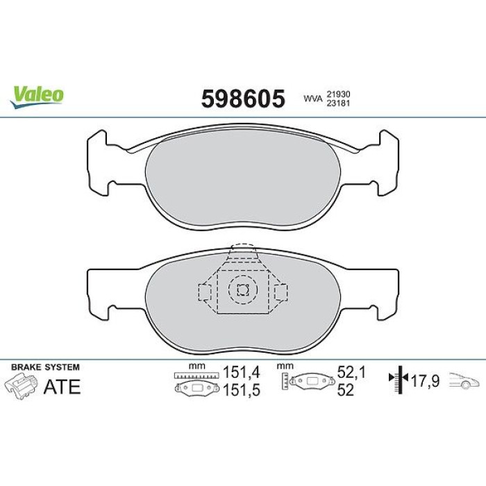 Valeo Bremsbelagsatz 598605 Valeo Bremsbelagsatz 598605