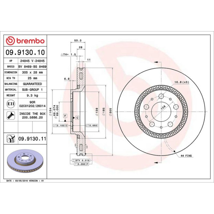 Brembo Bremsscheibe Vorderachse 09.9130.11 Brembo Bremsscheibe Vorderachse 09.9130.11