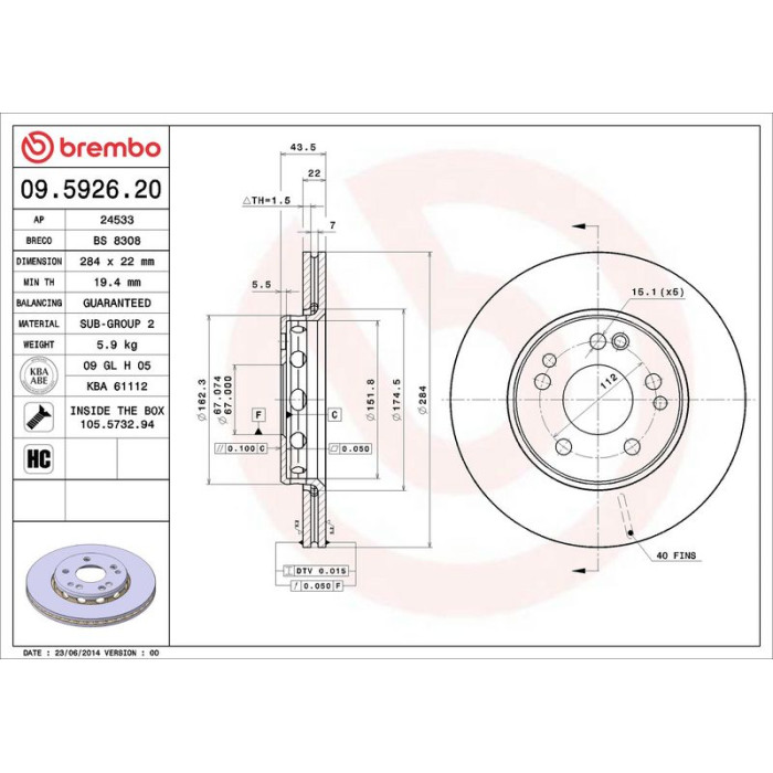 Brembo Bremsscheibe 09.5926.20 Brembo Bremsscheibe 09.5926.20