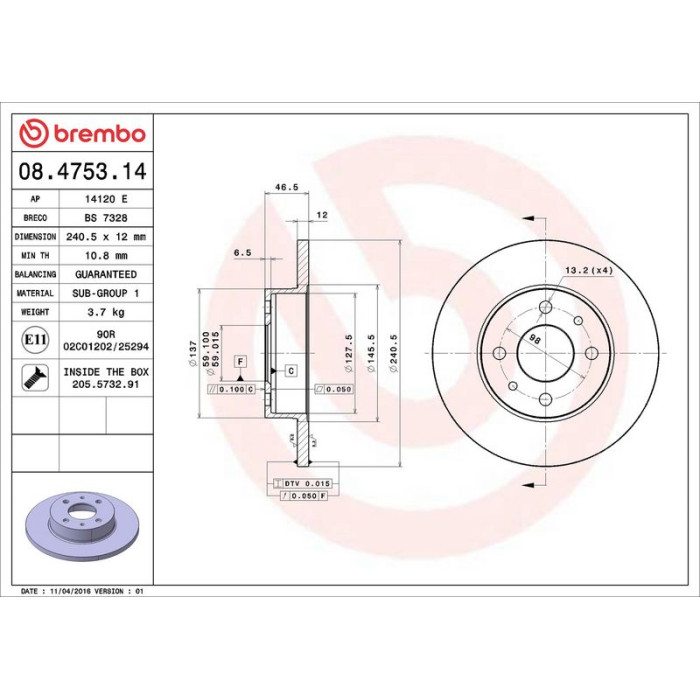 Brembo Bremsscheibe Vorderachse 08.4753.14
