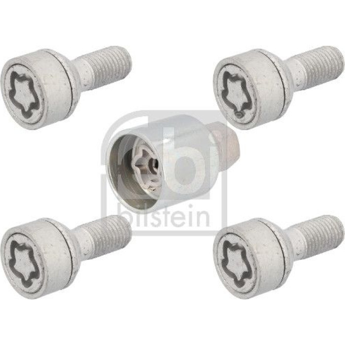 febi bilstein 27497 Radschraubensatz abschließbar M12 x 1,5 – Vorderachse, Hinterachse, Gesamtlänge: 45 mm, Länge unter Kopf: 24 mm, Gewindelänge: 17 mm, Außen-Ø: 25,8 mm, SW: 17 mm / 19 mm, Klasse: 8.8, Bundform: Kugelbund, Stahl, Corrolube, OE 000 990 60 07 febi bilstein 27497 Radschraubensatz abschließbar M12 x 1,5 – Vorderachse, Hinterachse, Gesamtlänge: 45 mm, Länge unter Kopf: 24 mm, Gewindelänge: 17 mm, Außen-Ø: 25,8 mm, SW: 17 mm / 19 mm, Klasse: 8.8, Bundform: Kugelbund, Stahl, Corrolube, OE 000 990 60 07