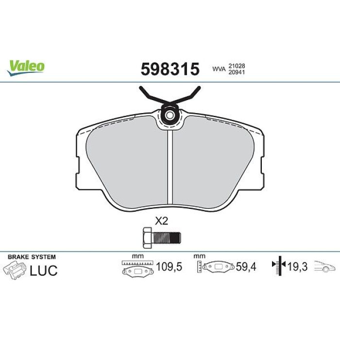 Valeo Bremsbelagsatz 598315 Valeo Bremsbelagsatz 598315