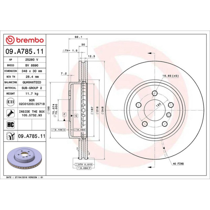 Brembo Bremsscheibe Vorderachse 09.A785.11