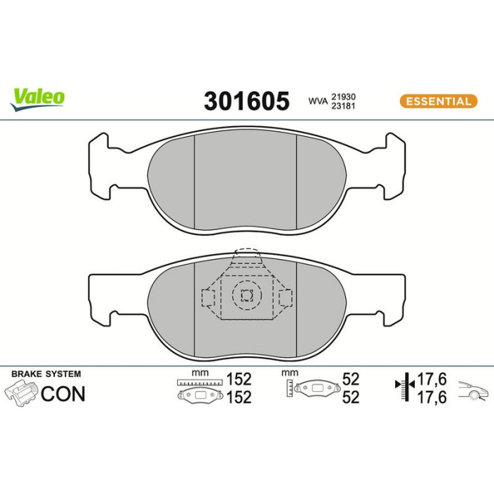 301605 Valeo Bremsbelagsatz 301605 301605 Valeo Bremsbelagsatz 301605