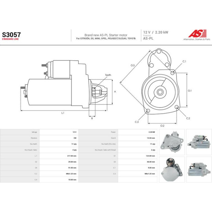 S3057 AS-PL Anlasser (Starter) S3057
