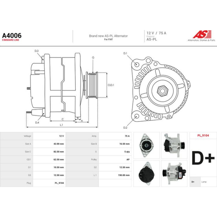 A4006 AUTOSTARTER Lichtmaschine (Generator) A4006