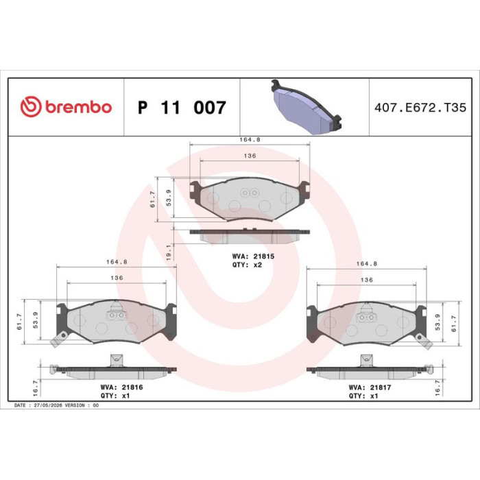 BREMBO Bremsklötze VA P 11 007
