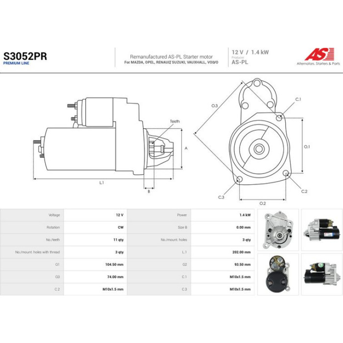 AS-PL Anlasser S3052PR AS-PL Anlasser S3052PR