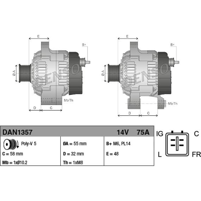Denso Lichtmaschine DAN1357 Denso Lichtmaschine DAN1357