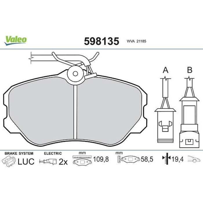 Valeo Bremsbelagsatz 598135 Valeo Bremsbelagsatz 598135