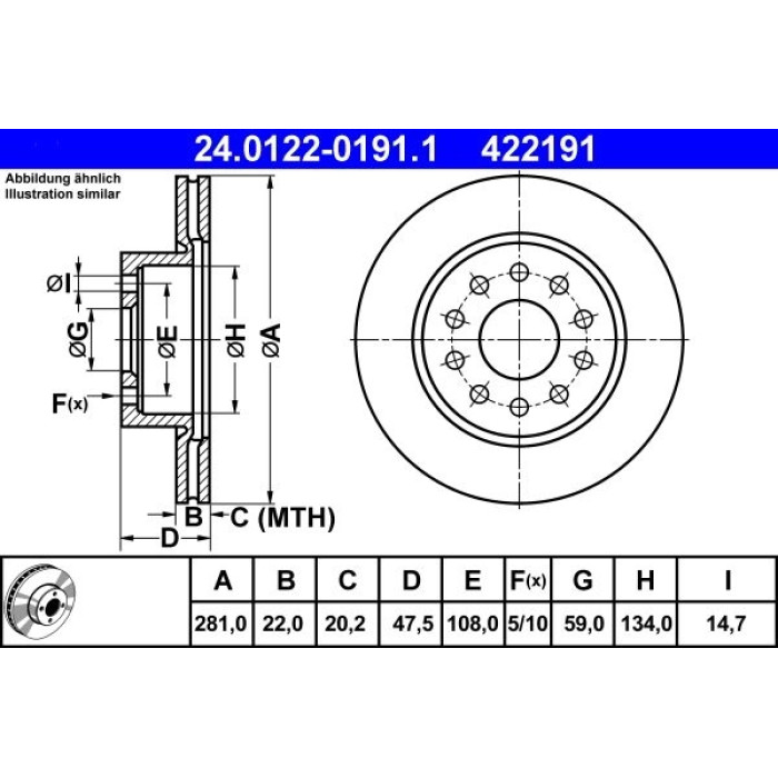 ATE Bremsscheibe 24.0122-0191.1