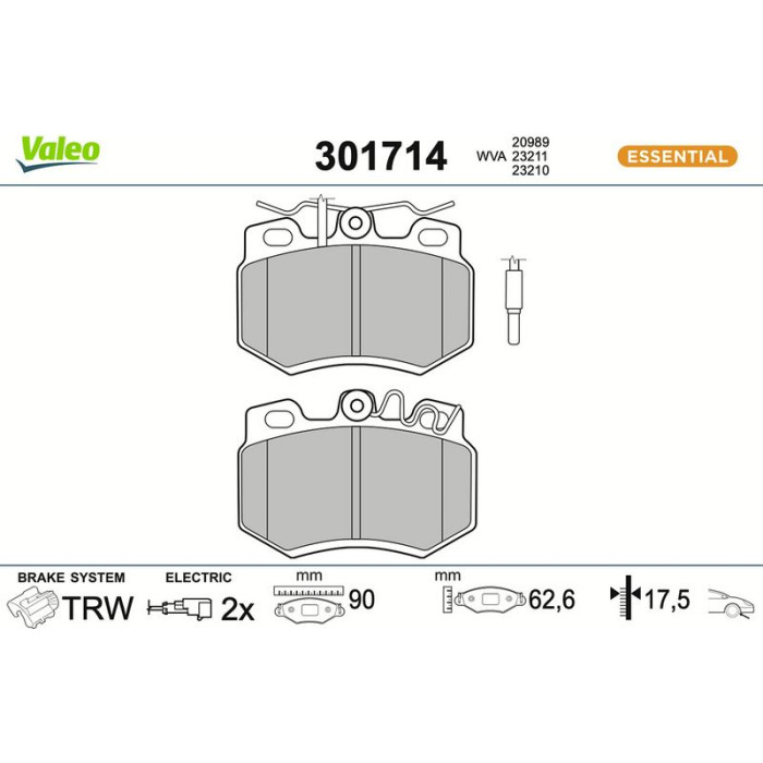 Valeo Bremsbelagsatz 301714 Valeo Bremsbelagsatz 301714