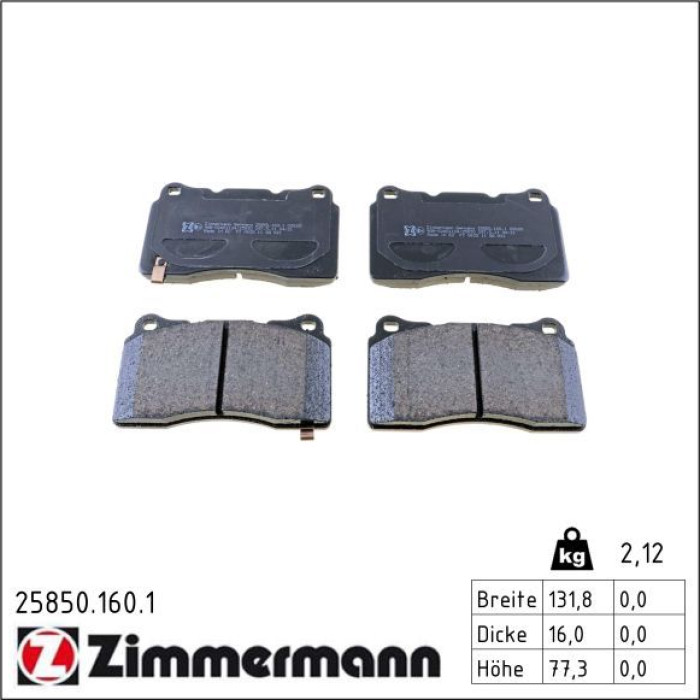 25850.160.1 ZIMMERMANN Bremsbelagsatz, Scheibenbremse 25850.160.1 25850.160.1 ZIMMERMANN Bremsbelagsatz, Scheibenbremse 25850.160.1