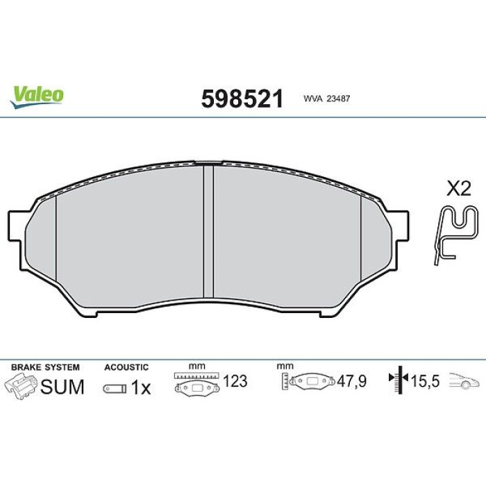 Valeo Bremsbelagsatz 598521 Valeo Bremsbelagsatz 598521