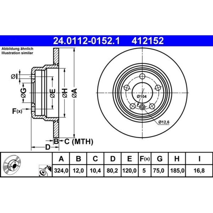 ATE Bremsscheibe BMW Hinterachse X5 3.0-4.4 00-06 24.0112-0152.1 ATE Bremsscheibe BMW Hinterachse X5 3.0-4.4 00-06 24.0112-0152.1
