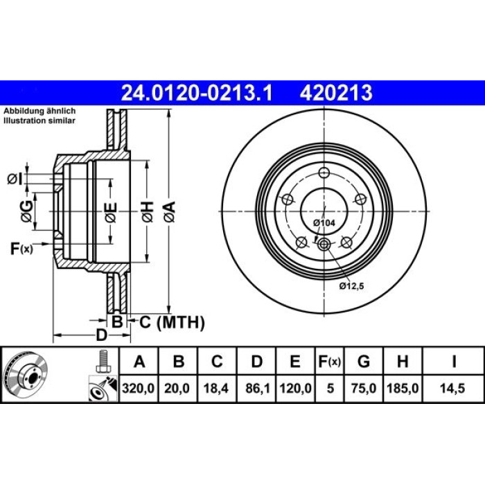 ATE Bremsscheibe BMW Hinterachse 5 E60/E61 2.5-3.0 05-10 24.0120-0213.1