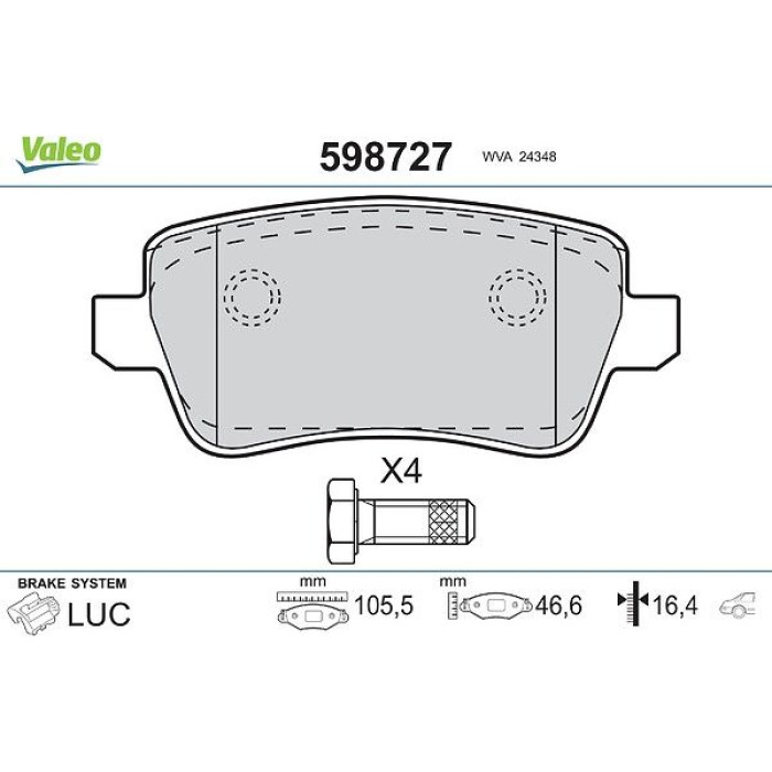 Valeo Bremsbelagsatz 598727 Valeo Bremsbelagsatz 598727