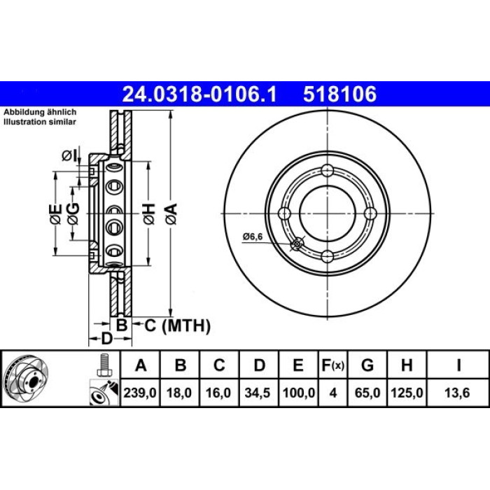 ATE Bremsscheibe VW Vorderachse Lupo/Polo 94-05 PowerDisc 24.0318-0106.1 ATE Bremsscheibe VW Vorderachse Lupo/Polo 94-05 PowerDisc 24.0318-0106.1