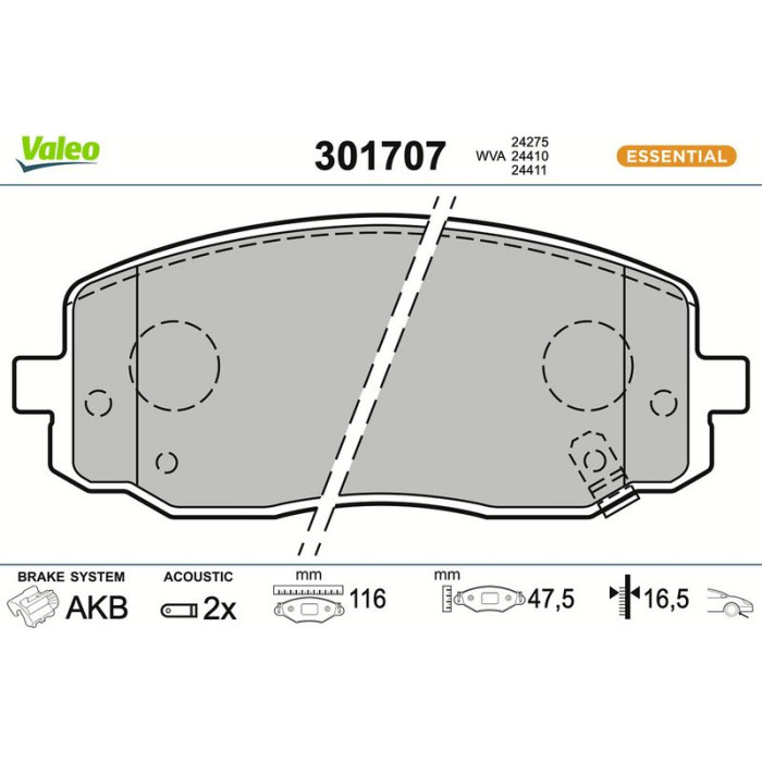 Valeo Bremsbelagsatz 301707 Valeo Bremsbelagsatz 301707