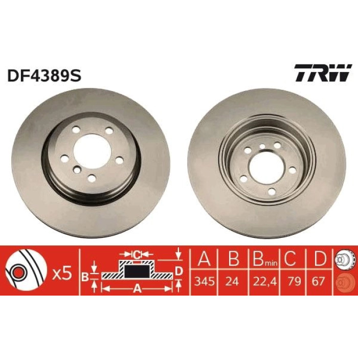 TRW Bremsscheibe Hinterachse DF4389S TRW Bremsscheibe Hinterachse DF4389S