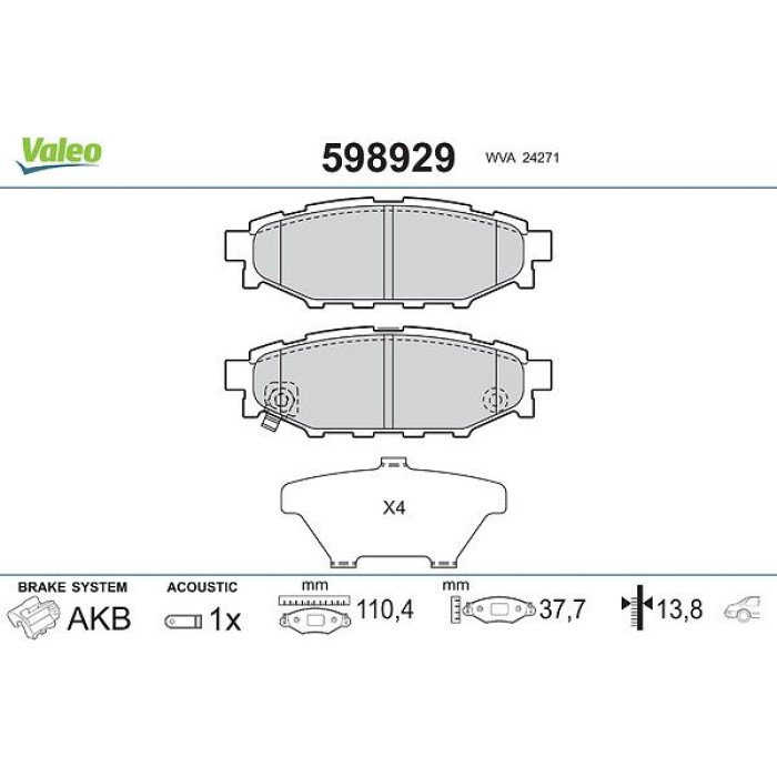 Valeo Bremsbelagsatz 598929 Valeo Bremsbelagsatz 598929