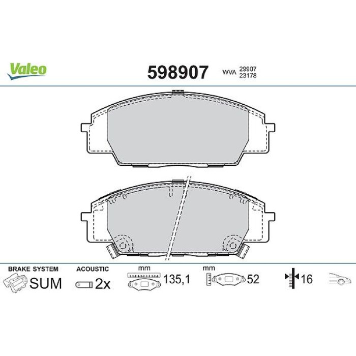 Valeo Bremsbelagsatz 598907 Valeo Bremsbelagsatz 598907