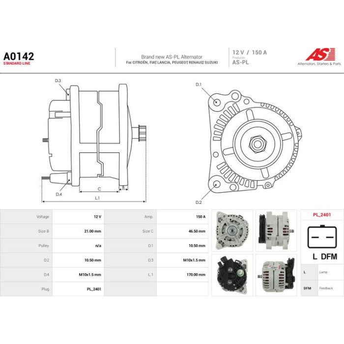 A0142 AS-PL Lichtmaschine (Generator) A0142