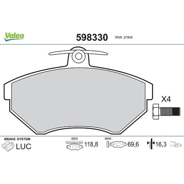 Valeo Bremsbelagsatz 598330 Valeo Bremsbelagsatz 598330