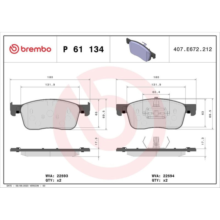 BREMBO Bremsklötze VA P 61 134 BREMBO Bremsklötze VA P 61 134