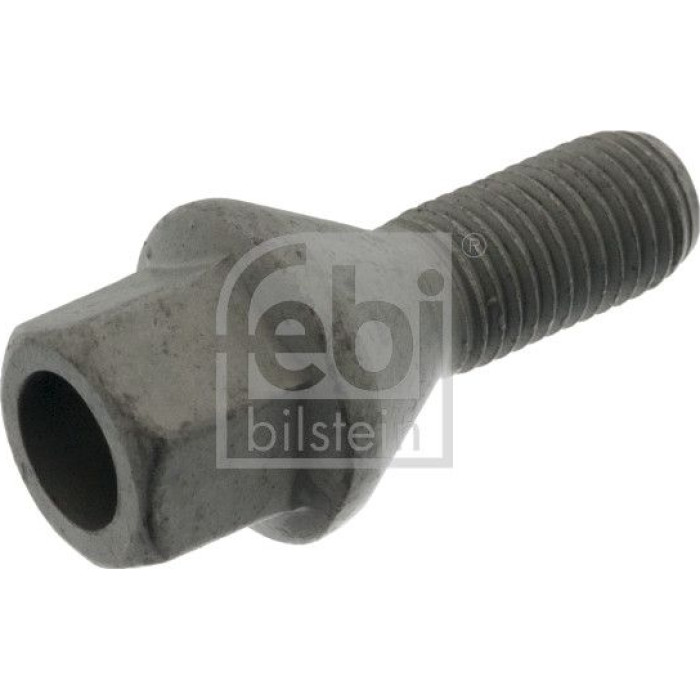 febi bilstein 48925 Radschraube M12 x 1,5 – Kegelbund, Länge unter Kopf 24 mm, Gewindelänge 22 mm, Gesamtlänge 50,5 mm, Außen-Ø 23,7 mm, SW 17, Klasse 9.8, zinklamellenbeschichtet, für Leichtmetallfelgen / für Stahlfelgen – OE 77 03 003 008