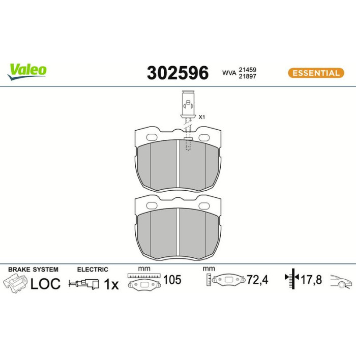 Valeo Bremsbelagsatz 302596 Valeo Bremsbelagsatz 302596