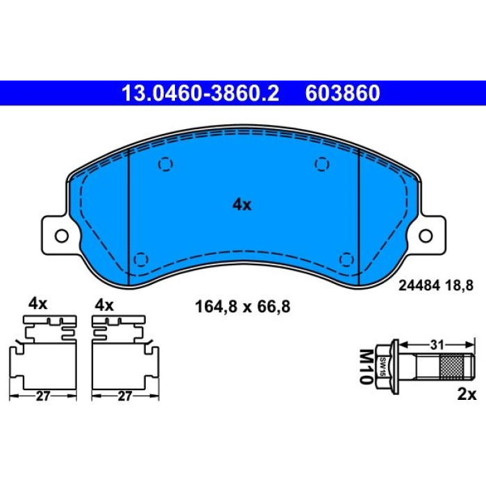 ATE Bremsbelagsatz VW Vorderachse Amarok 2.0-3.0 TDI 10 13.0460-3860.2 ATE Bremsbelagsatz VW Vorderachse Amarok 2.0-3.0 TDI 10 13.0460-3860.2