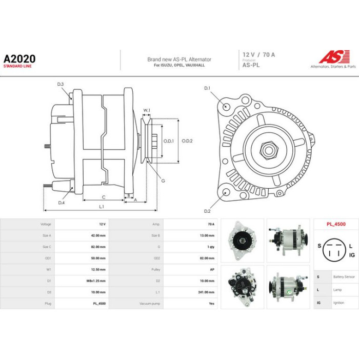 A2020 AS-PL Lichtmaschine (Generator) A2020 A2020 AS-PL Lichtmaschine (Generator) A2020