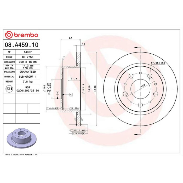 Brembo Bremsscheibe Hinterachse 08.A459.10 Brembo Bremsscheibe Hinterachse 08.A459.10