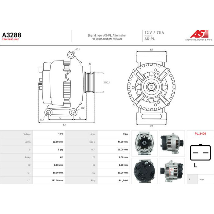 A3288 AS-PL Lichtmaschine (Generator) A3288