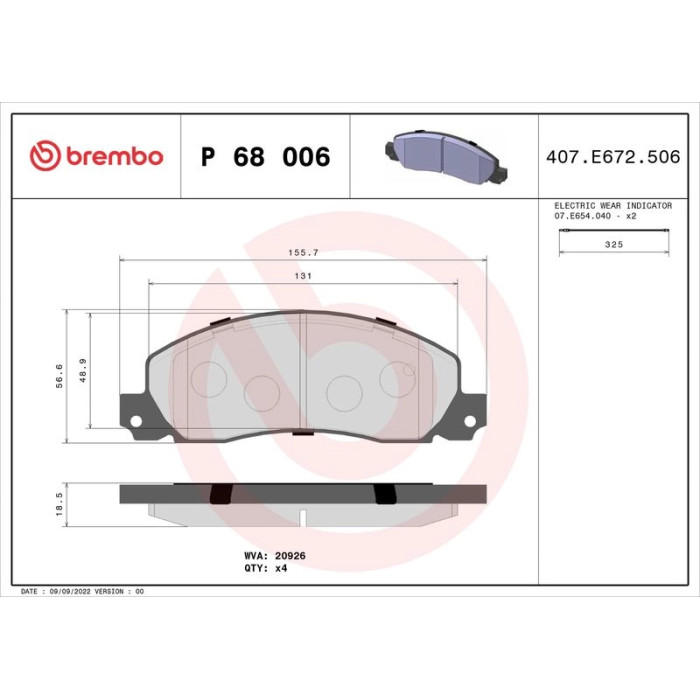 P 68 006 Brembo Prime Bremsbelagsatz Vorderachse – P 68 006 – 156 x 57 x 19 mm – Bremssystem Bendix – OE Nummer 7701201044 P 68 006 Brembo Prime Bremsbelagsatz Vorderachse – P 68 006 – 156 x 57 x 19 mm – Bremssystem Bendix – OE Nummer 7701201044