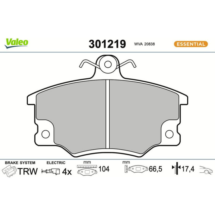 Valeo Bremsbelagsatz 301219 Valeo Bremsbelagsatz 301219