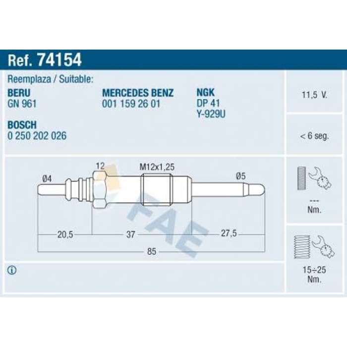 74154 FAE Glühkerze 74154 74154 FAE Glühkerze 74154