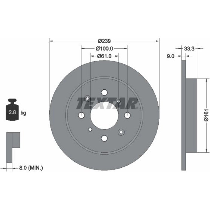Textar Bremsscheibe 92204000 – 239 mm, Höhe 47,6 Textar Bremsscheibe 92204000 – 239 mm, Höhe 47,6