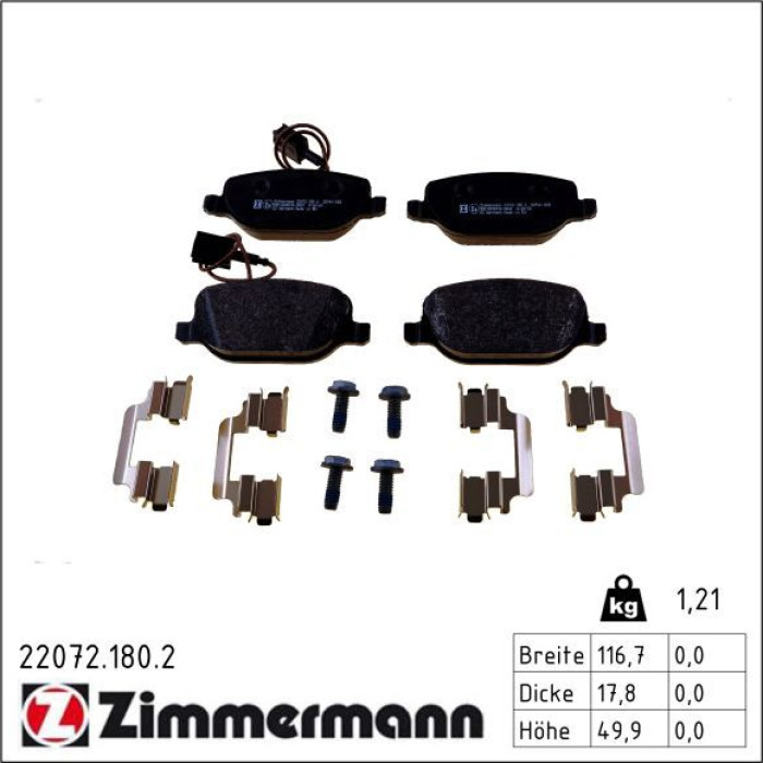ZIMMERMANN Bremsbelagsatz, Scheibenbremse 22072.180.2