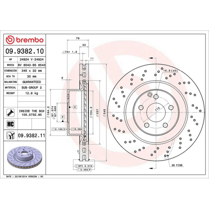 Brembo Bremsscheibe 09.9382.11 Brembo Bremsscheibe 09.9382.11