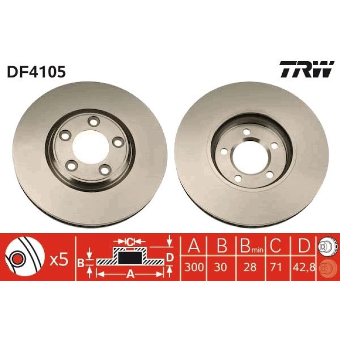 TRW Bremsscheibe Jaguar P. S-Type 3.0-4.0 99-02 DF4105