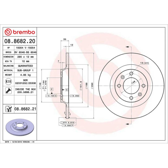 Brembo Bremsscheibe 08.8682.20 Brembo Bremsscheibe 08.8682.20