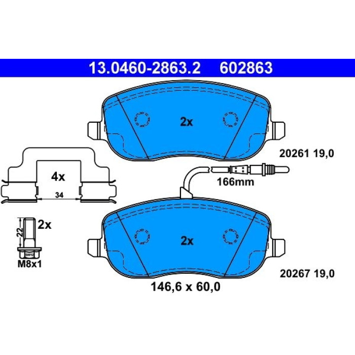 ATE Bremsbelagsatz Citroen Vorderachse C8/Jumpy 1.6-2.2 95 13.0460-2863.2 ATE Bremsbelagsatz Citroen Vorderachse C8/Jumpy 1.6-2.2 95 13.0460-2863.2