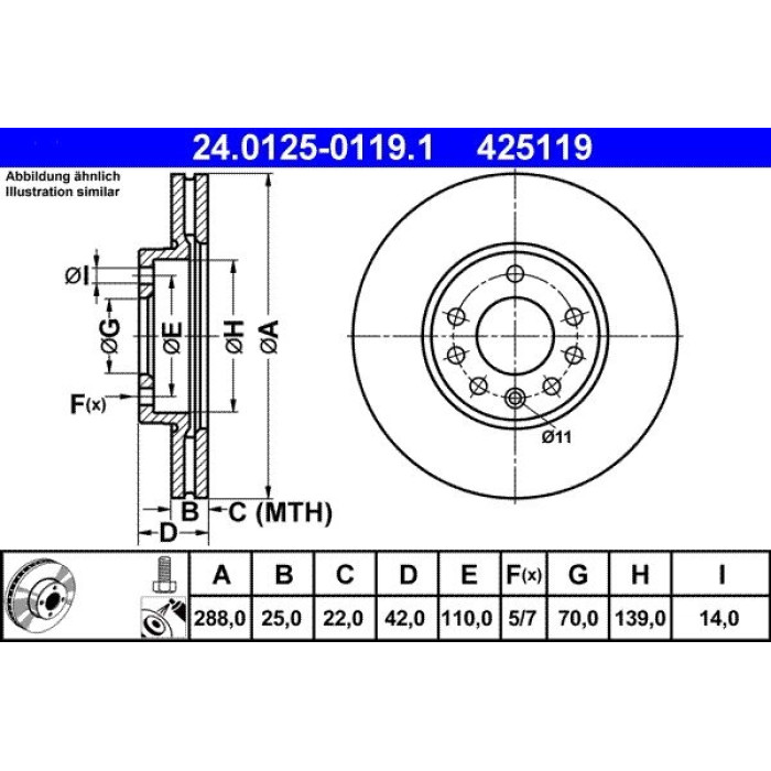 ATE Bremsscheibe Opel Vorderachse Speedster/Vectra 1.6-2.6 95 24.0125-0119.1