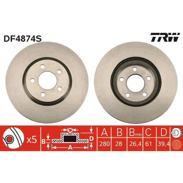 TRW Bremsscheibe Vorderachse DF4874S TRW Bremsscheibe Vorderachse DF4874S