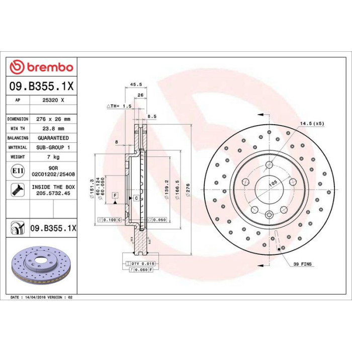 Brembo Bremsscheibe Vorderachse Xtra 09.B355.1X Brembo Bremsscheibe Vorderachse Xtra 09.B355.1X