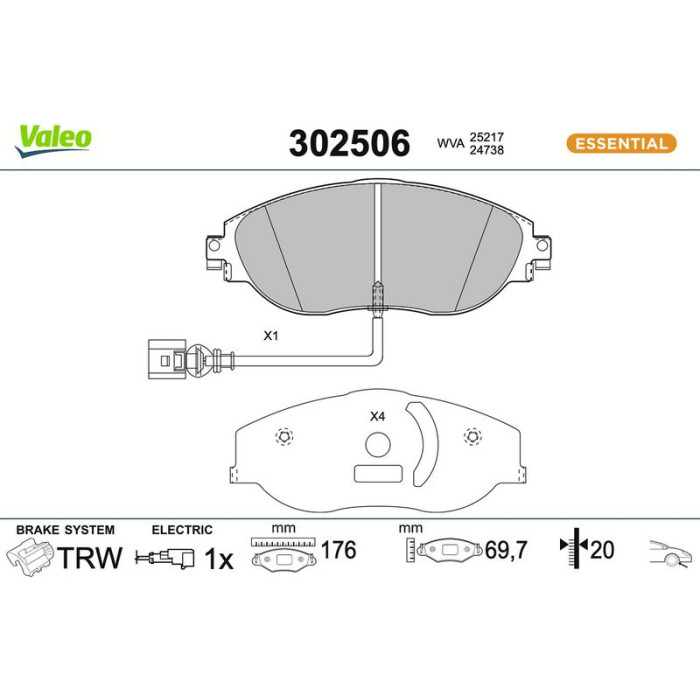 Valeo Bremsbelagsatz 302506 Valeo Bremsbelagsatz 302506